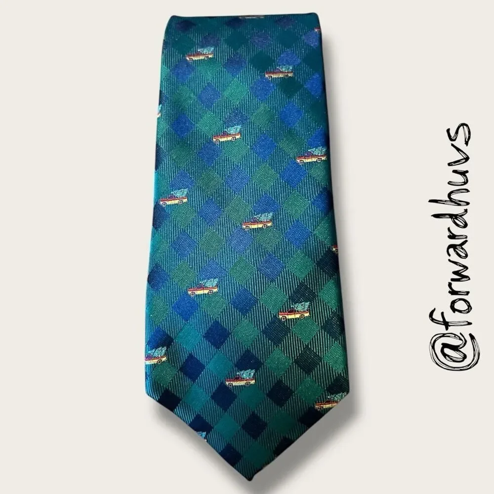 HO HO HO Christmas Necktie – 58” x 3.25” – Pickup Truck & Tree Print